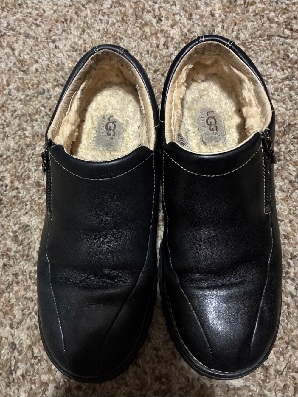 UGG Women's Black Leather Shearling-Lined Slip-On Loafers